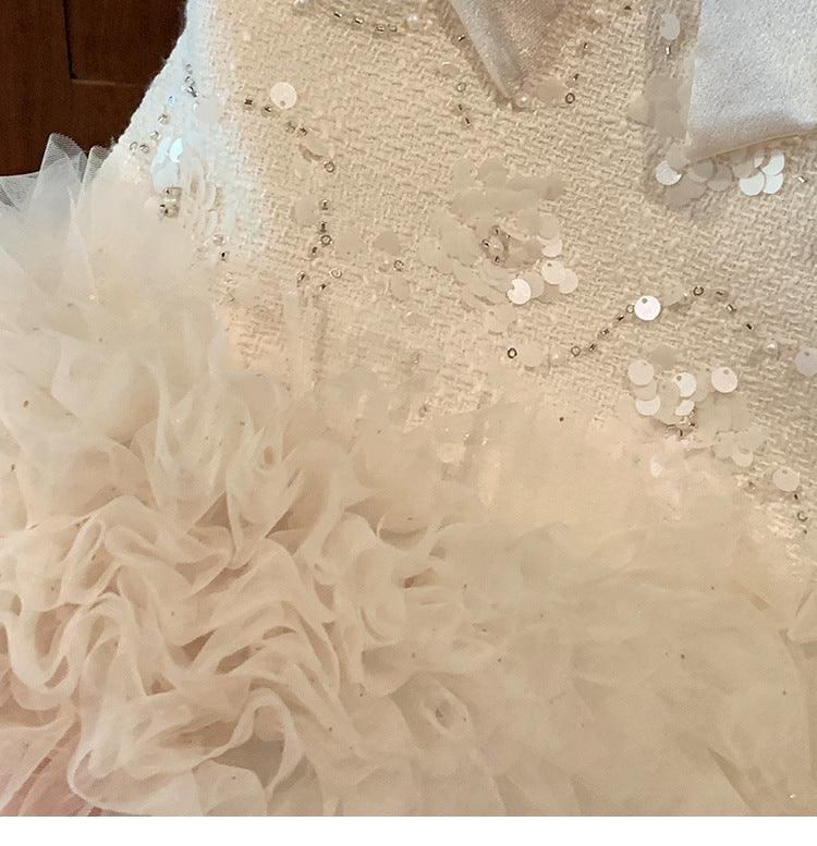 Dress with Embroidered Blouse and Ruffle