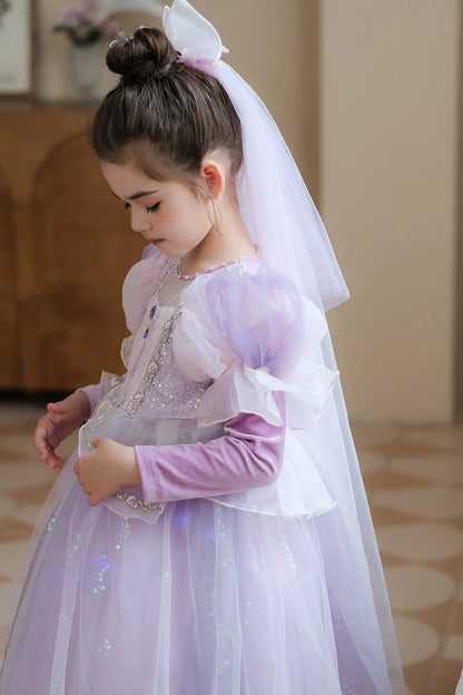 فستان الأميرة اللامع للأطفال بأكمام طويلة