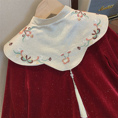 Children's Velvet Dress with Floral Collar