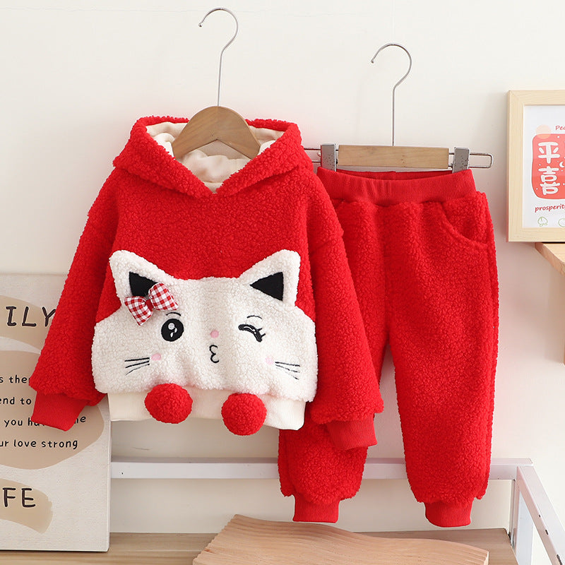 Conjunto infantil de invierno con gatito grueso para mujer 