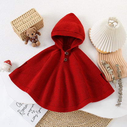 Children's Knitted Poncho with Hood