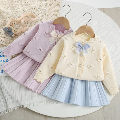Children's Knit Set with Flowers and Bows