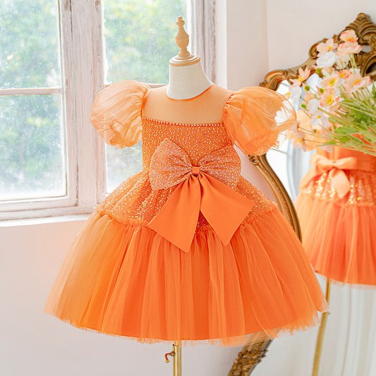 Children's Party Dress with Glitter Bow