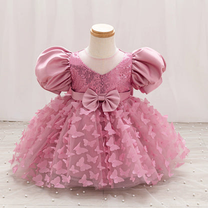 Children's Party Dress with Butterflies and Bows