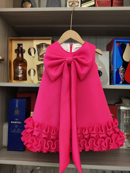Children's Dress with Ruffles and Bow Hem