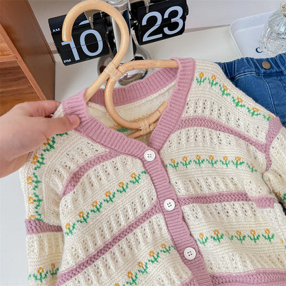 Cárdigan de rayas florales para mujer y niño 