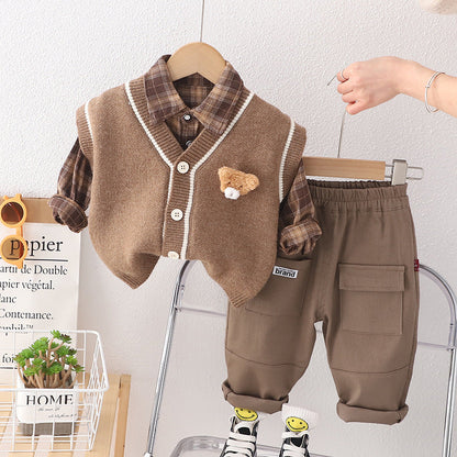 Conjunto de 3 piezas de osito de peluche a cuadros para niño 