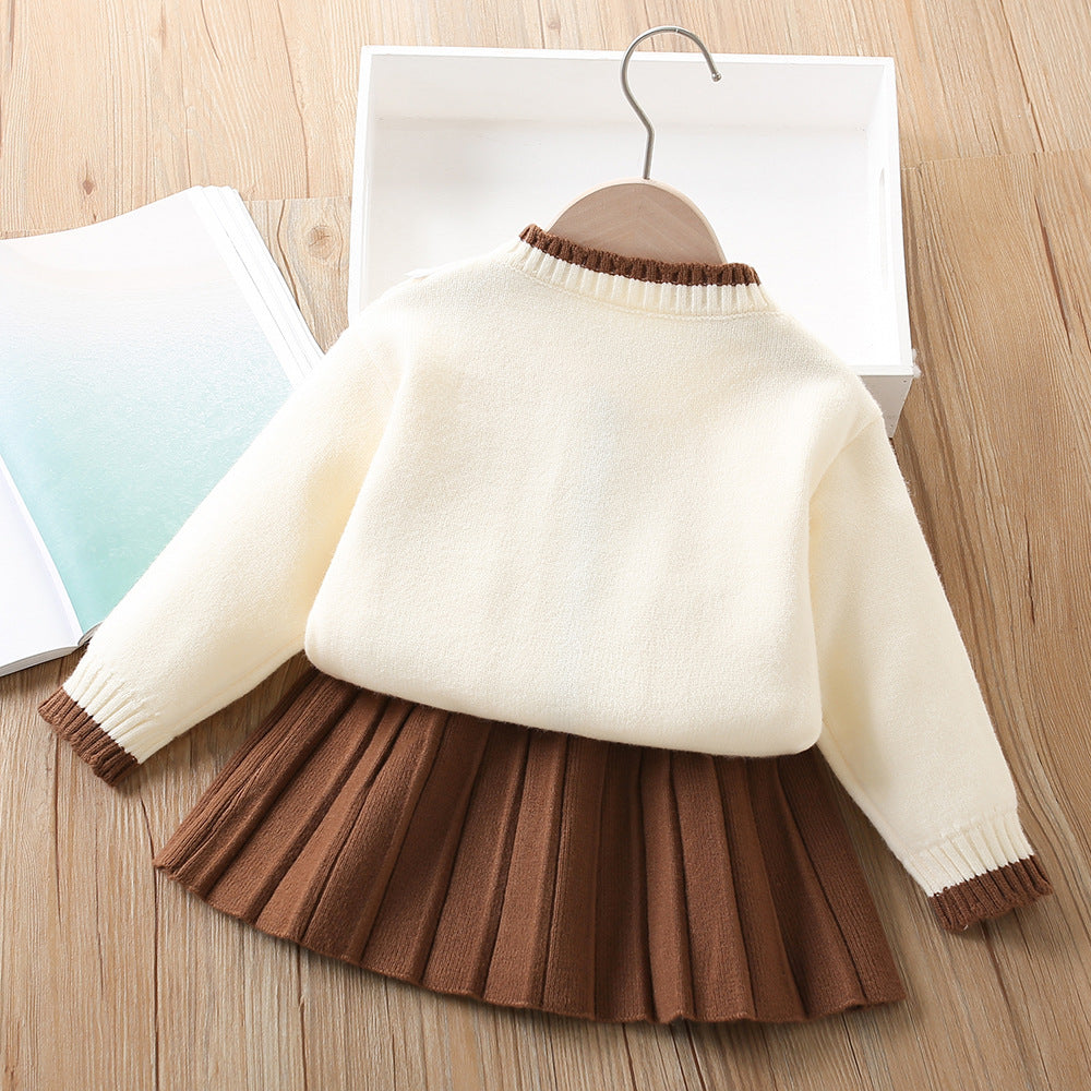 Mussi Girls' Knitted Outfit with Small Flowers