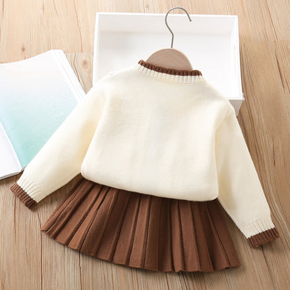 Mussi Girls' Knitted Outfit with Small Flowers