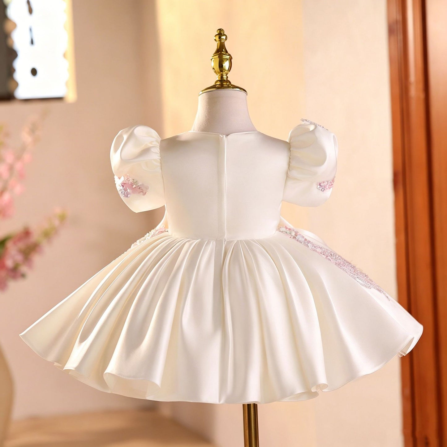 White Children's Dress with Shiny Flowers