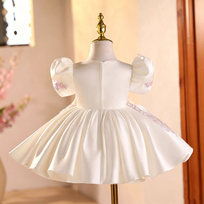 White Children's Dress with Shiny Flowers