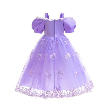 Children's Party Dress, Purple with Flowers