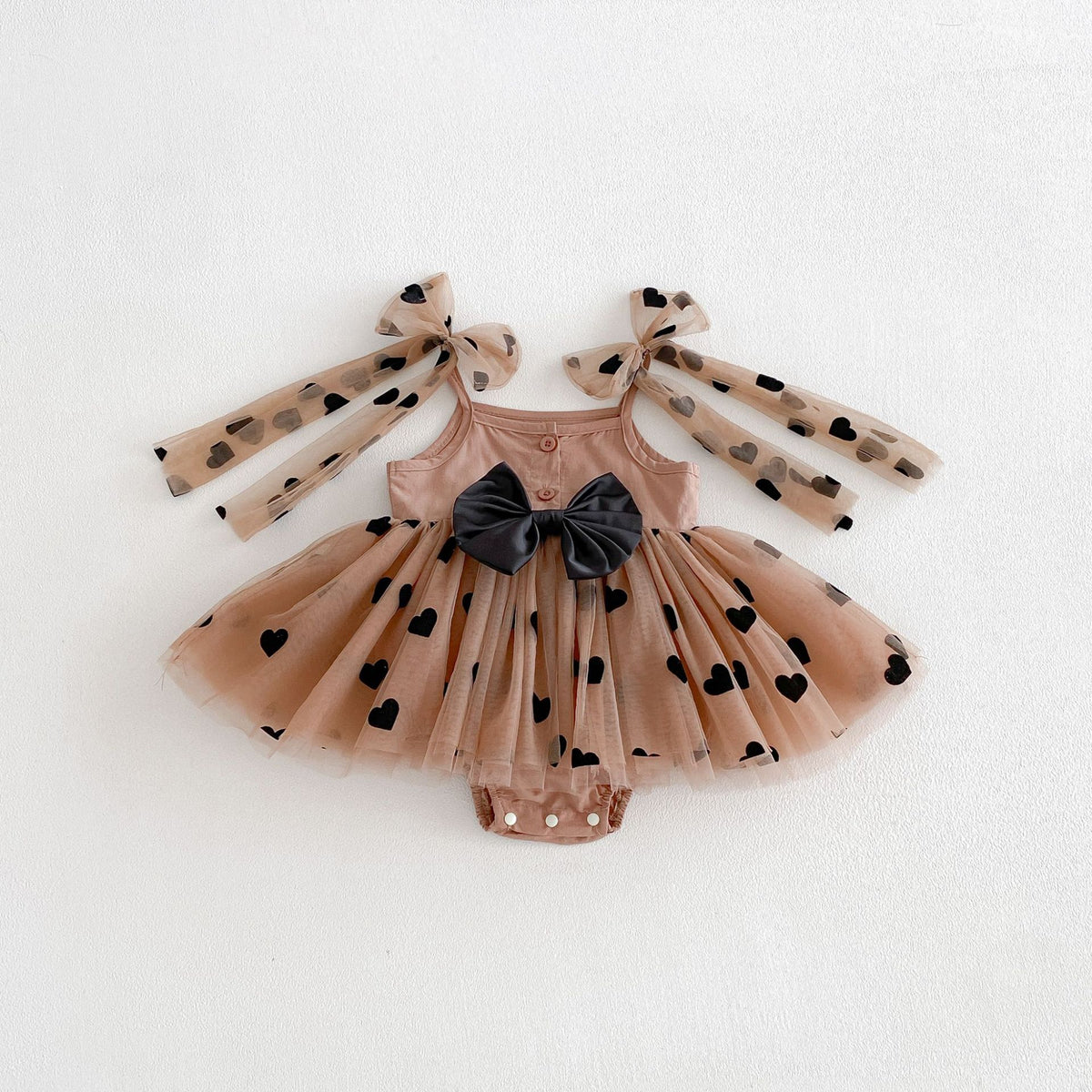 Girls' Dress with Hearts and Small Bow