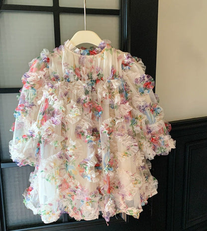 Vestido infantil de tul floral 