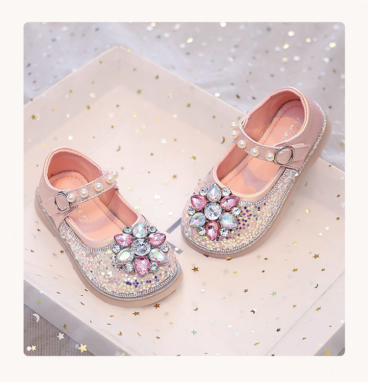 Zapatos de niña con flores y strass 