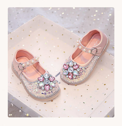 Zapatos de niña con flores y strass 