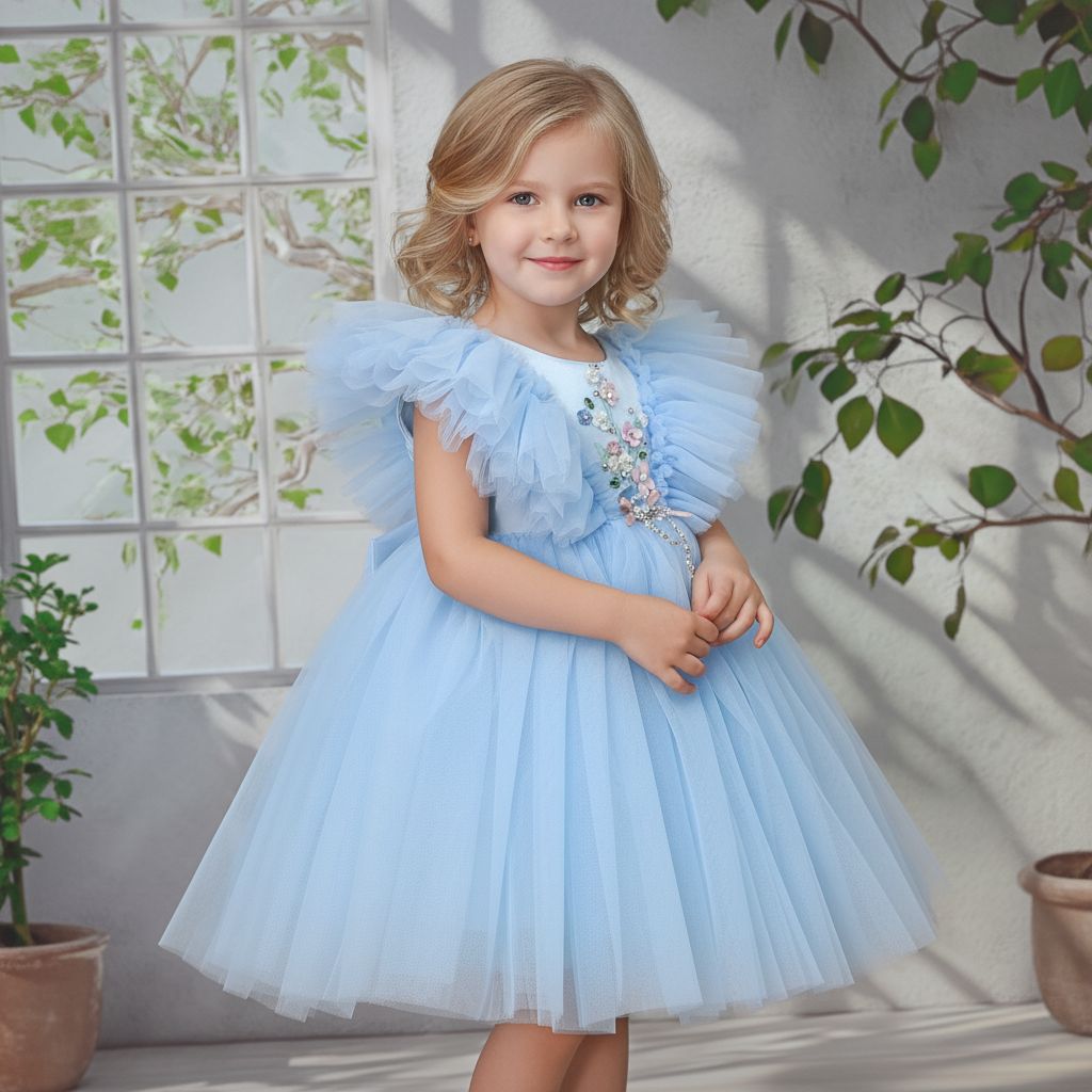 Flower Children Girls Flying Sleeve Tulle Princess Dress