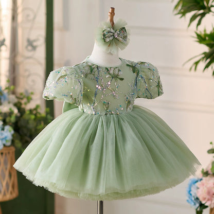 Bright Floral Green Children's Party Dress