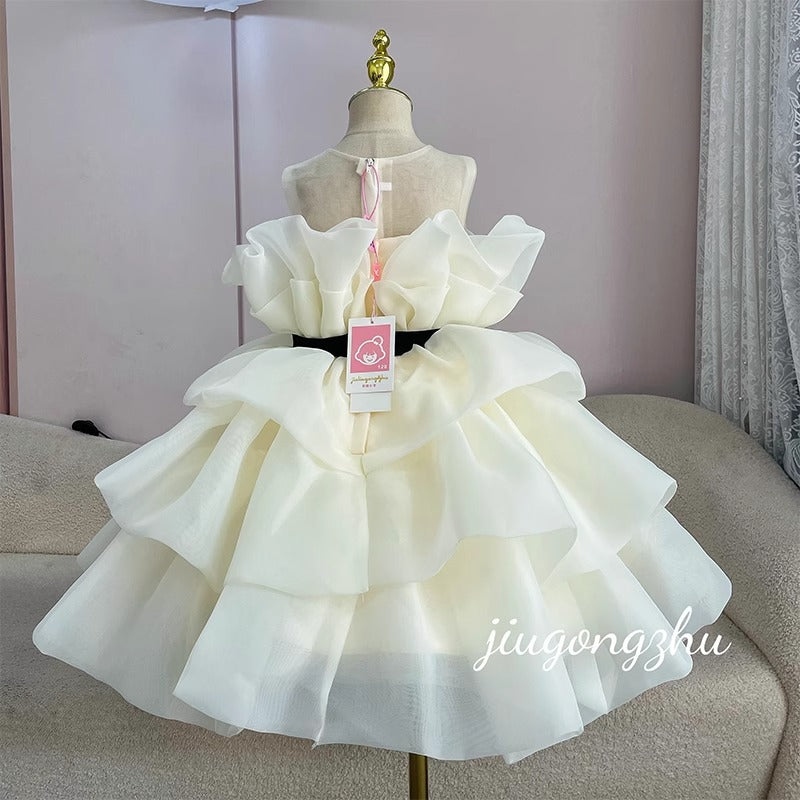 Childern Birthday Dress for Kids Girl Fashion Solid Flowers Princess Dresses