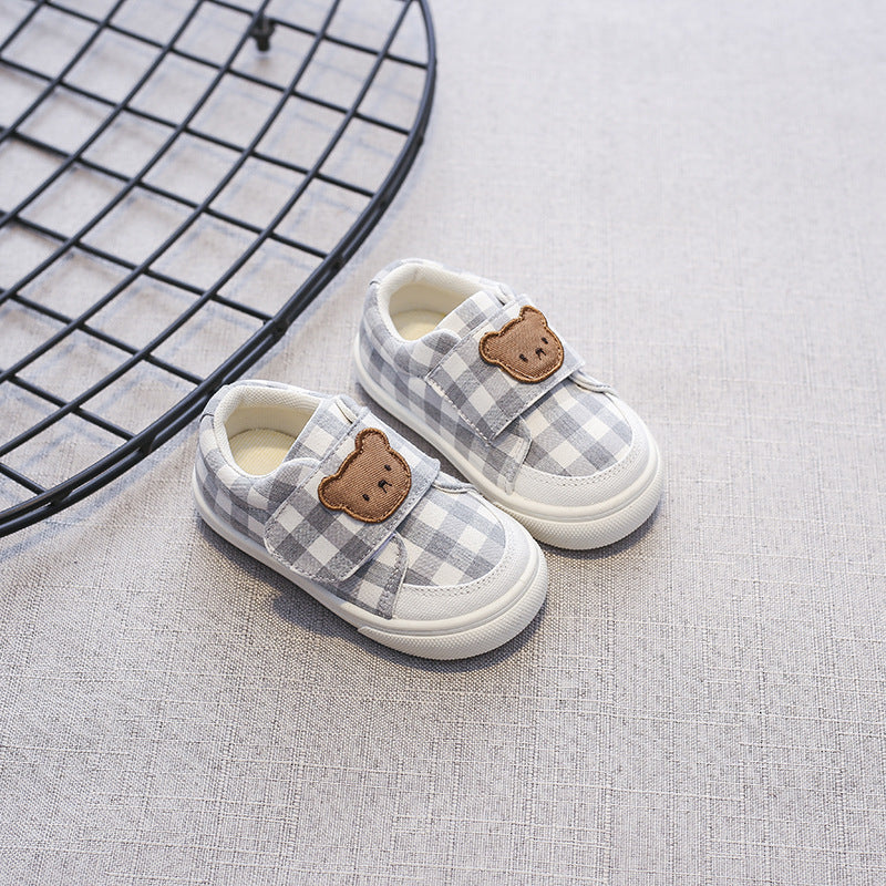 Zapatillas deportivas para niños con diseño de oso a cuadros 