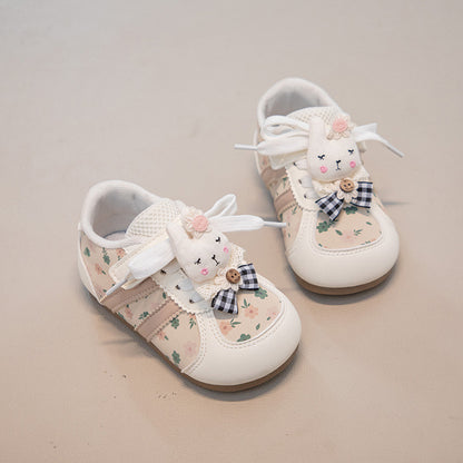 Children's Sneakers with Little Flowers and Bunnies