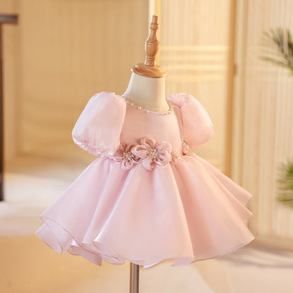 Children's Pink Party Dress with Flowers