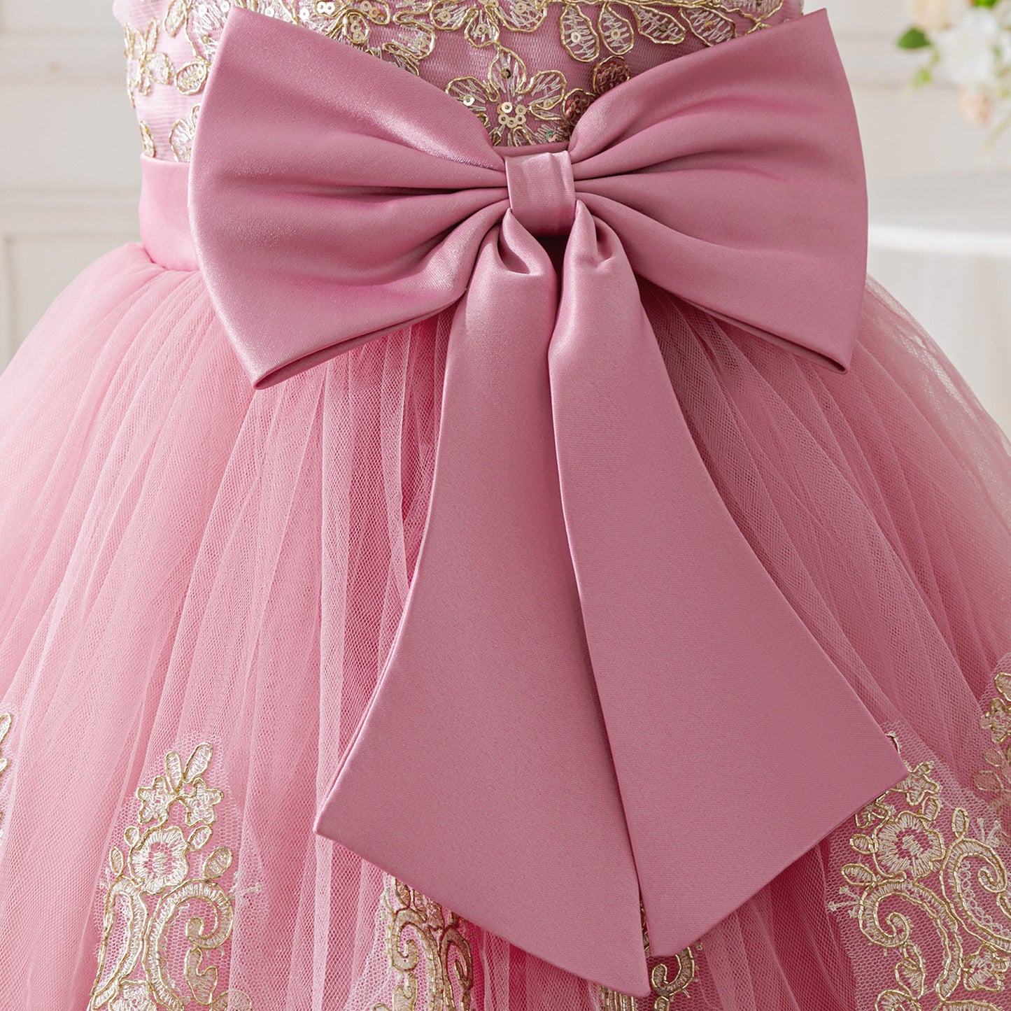 Children's Party Dress with Flowers and Bow