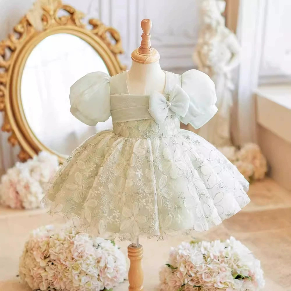 Children's Party Dress with Flowers and Bow