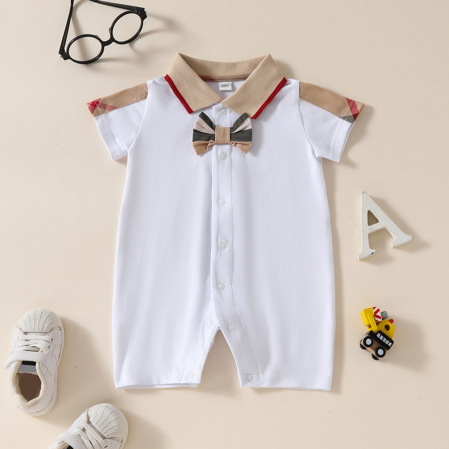 Baby Romper with Bow Tie Collar