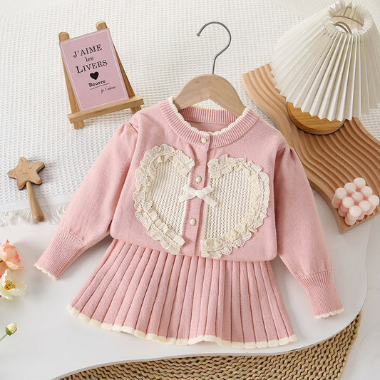 Girls' Knit Set Heart with Bow
