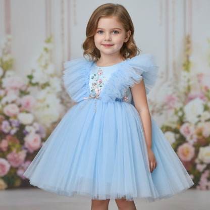Flower Children Girls Flying Sleeve Tulle Princess Dress