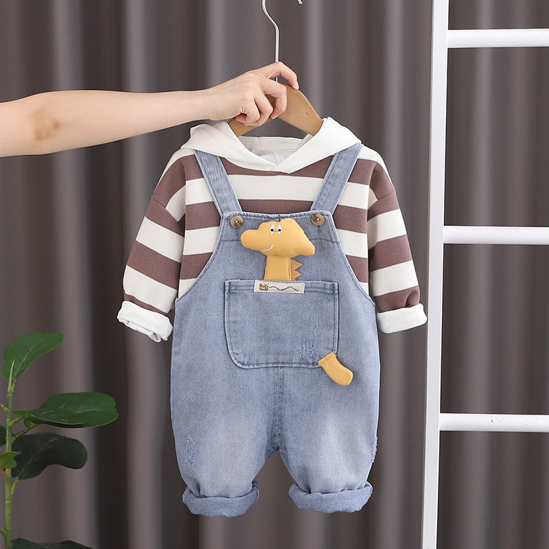 Children's Set Jeans Overalls + Striped Blouse