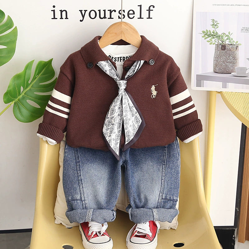 Children's 3-Piece Polo Shirt Set with Bow Tie