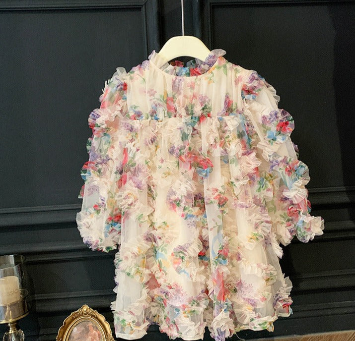 Vestido infantil de tul floral 