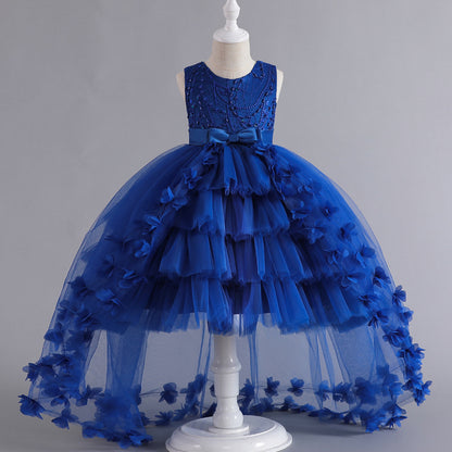 Vestido de fiesta infantil con flores brillantes y lazo 