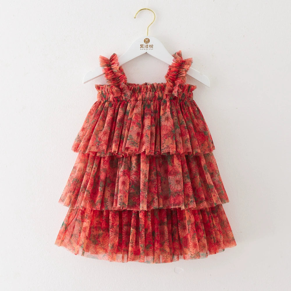 Children's Layered Tulle Dress with Flowers