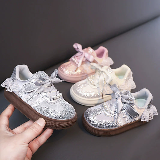 Children's Sneakers with Lace and Glitter