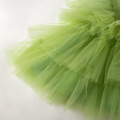 Green Children's Dress with Tulle Layers