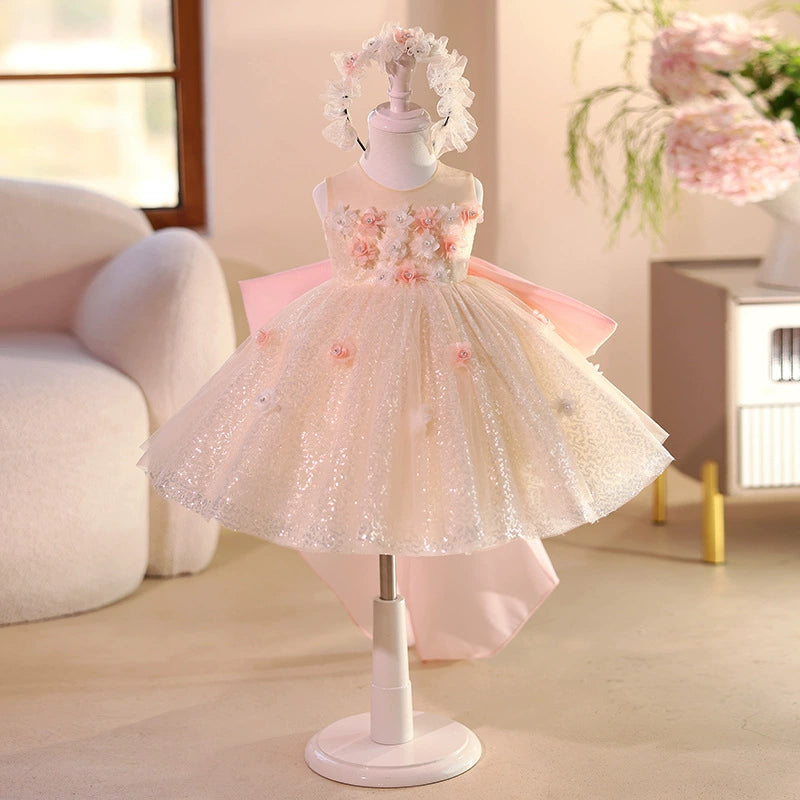 Children's Party Dress with Sparkling Floral Design