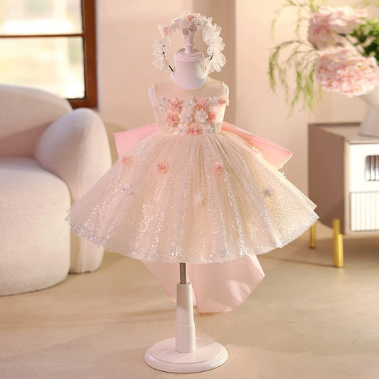 Children's Party Dress with Sparkling Floral Design
