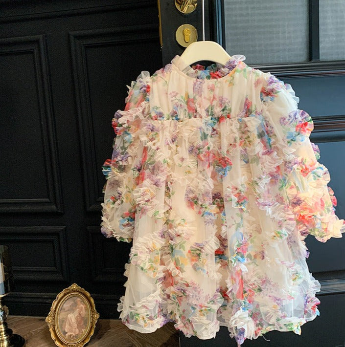 Vestido infantil de tul floral 