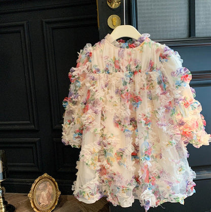 Vestido infantil de tul floral 