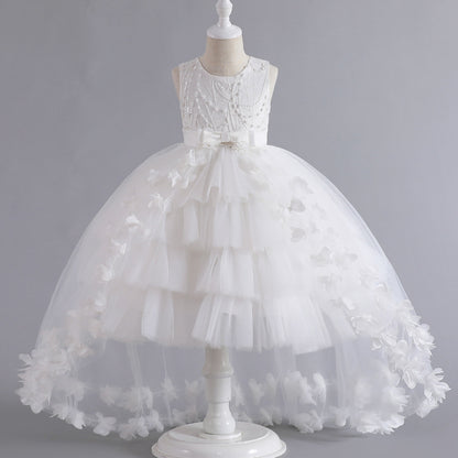 Vestido de fiesta infantil con flores brillantes y lazo 
