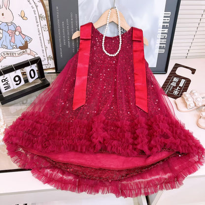 Shiny Tulle Children's Dress with Bow