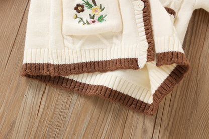 Mussi Girls' Knitted Outfit with Small Flowers