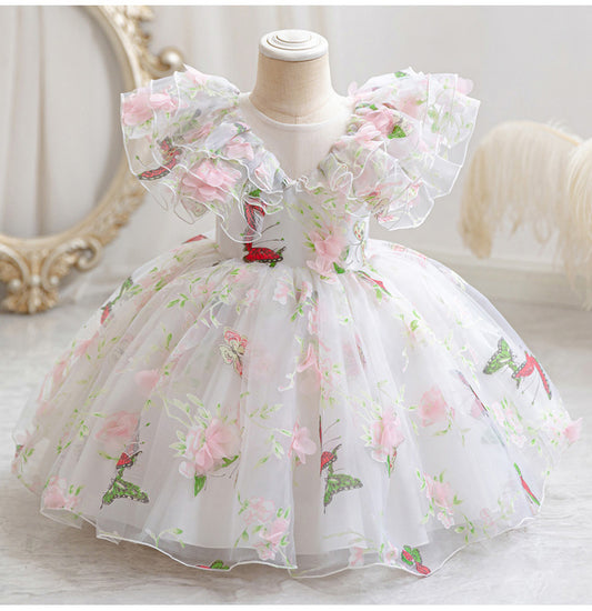 Vestido de fiesta infantil de tul con mariposas 