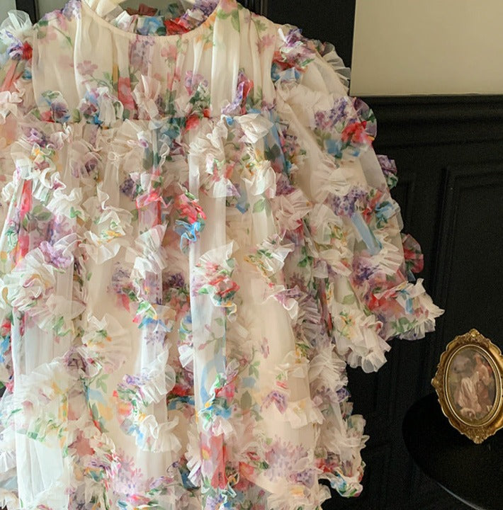 Vestido infantil de tul floral 
