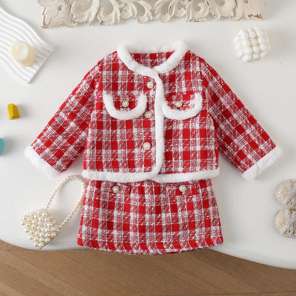 Girls' Set with Buttons and Faux Fur