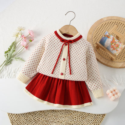 Girls' Polka Dot Bow Knit Set