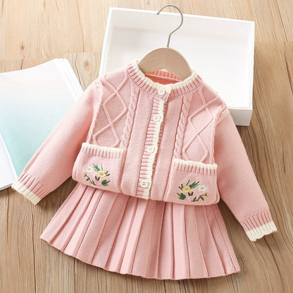 Mussi Girls' Knitted Outfit with Small Flowers